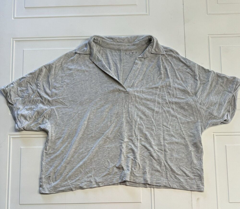 Livi Active Lane Bryant Womens Sz 18/20 Short Sleeve Crop Top Collared Gray Grey
